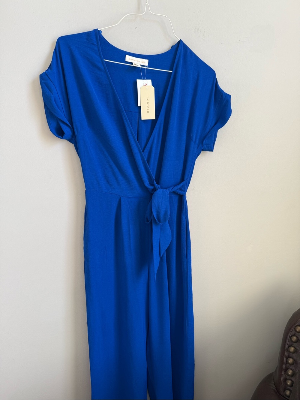 Monteau Royal Blue Wrap Midi Dress with Tie Waist
